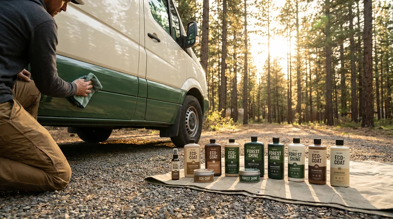 Entretien camping-car en exterieur avec produits