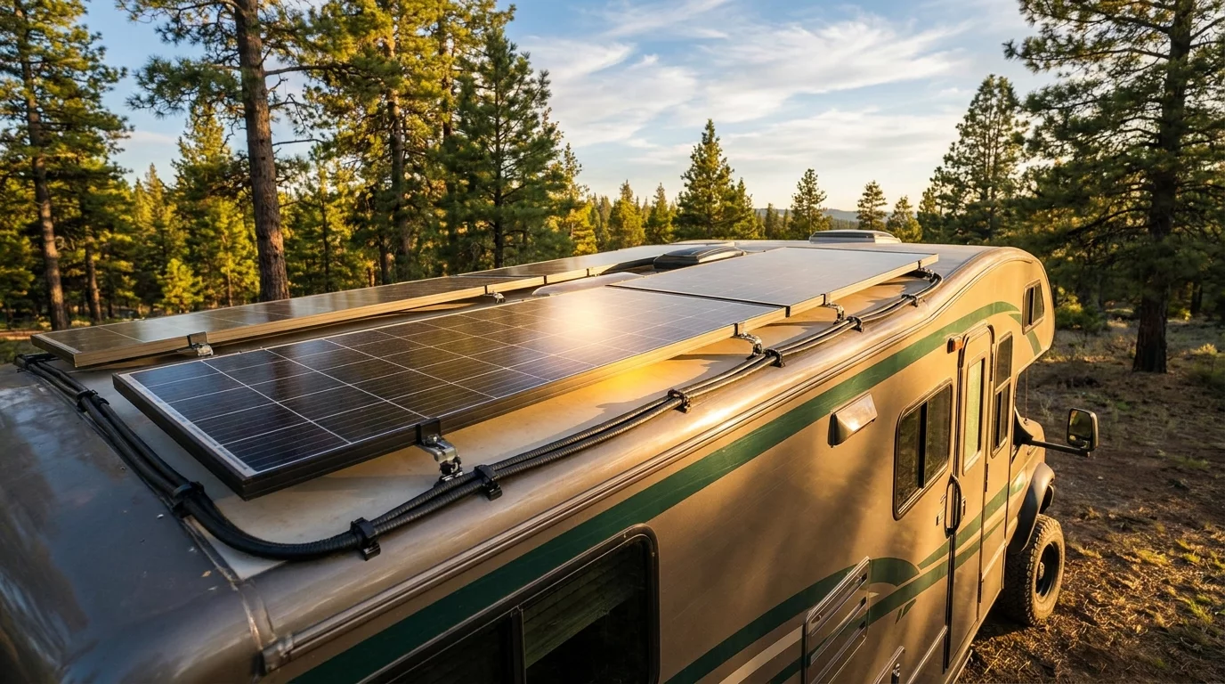 Panneau solaire installe sur toit camping-car